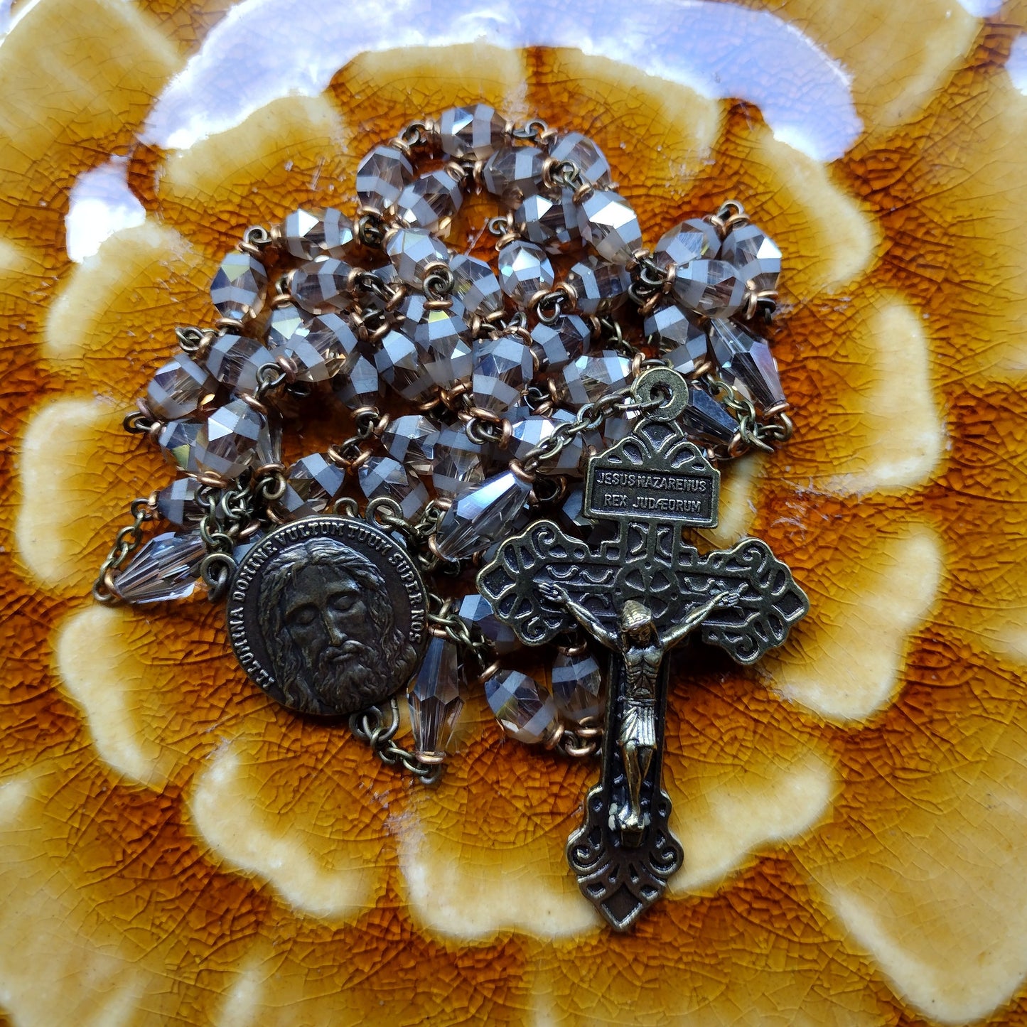 Item #1020, 6mm Crystal Rosary, Champagne