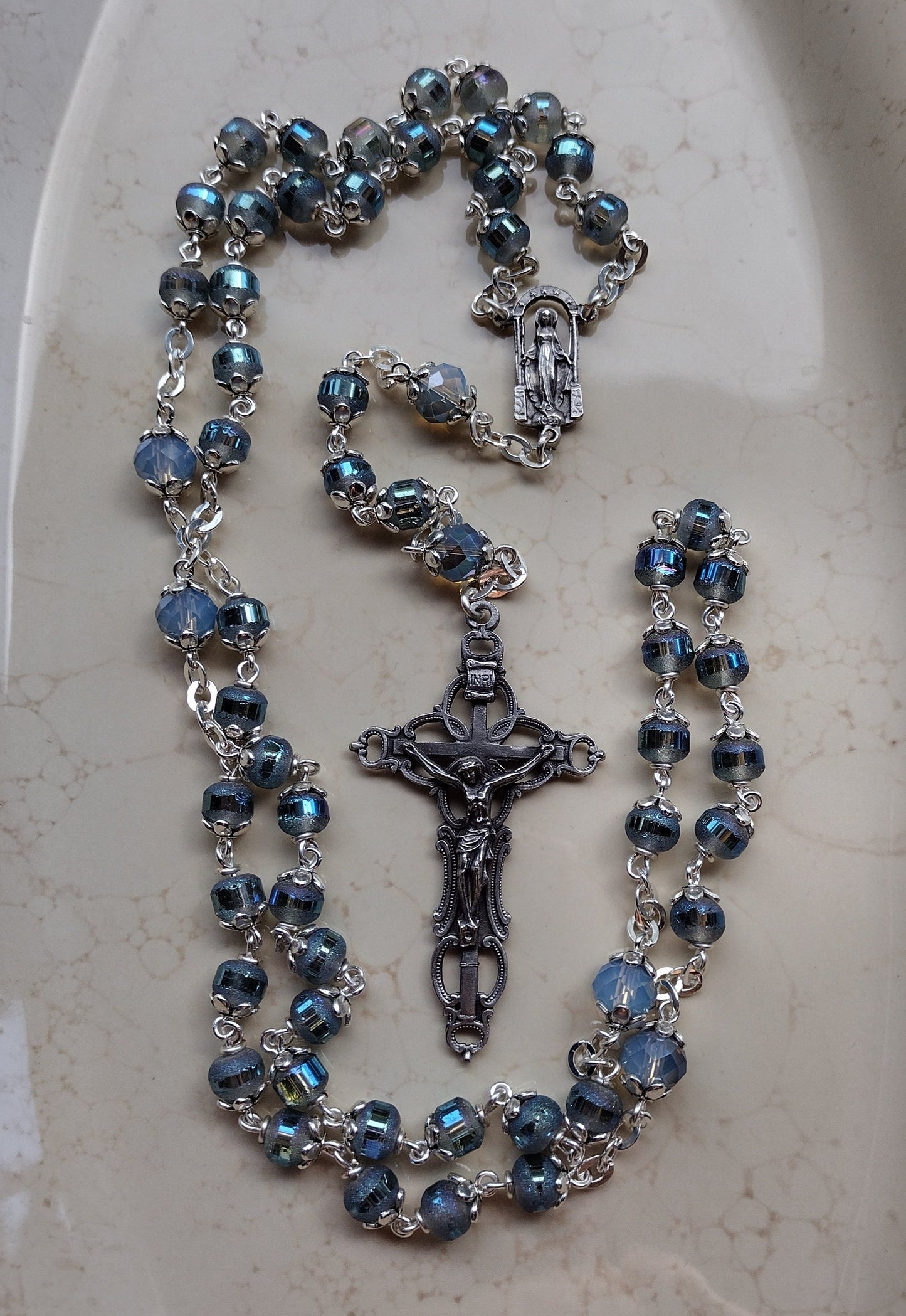 Item #1001, 6mm Rosary, Ice Blue