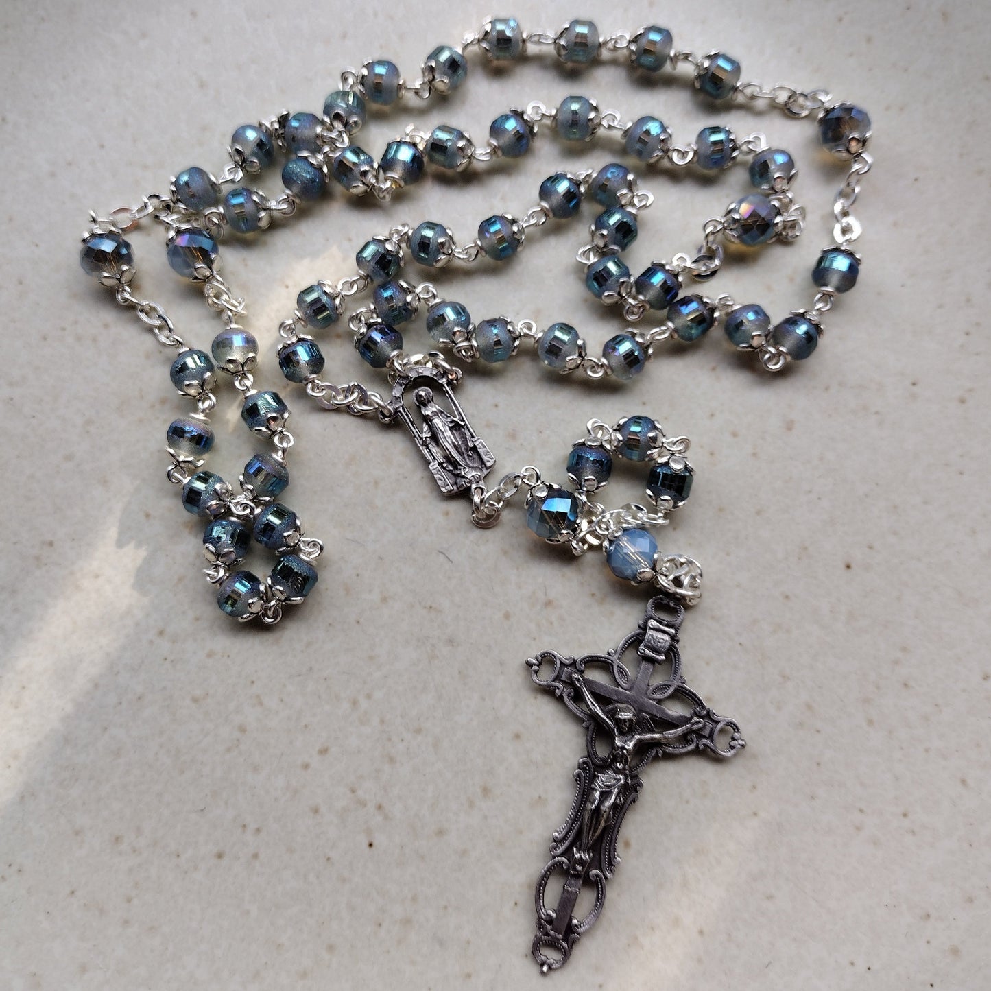 Item #1001, 6mm Rosary, Ice Blue