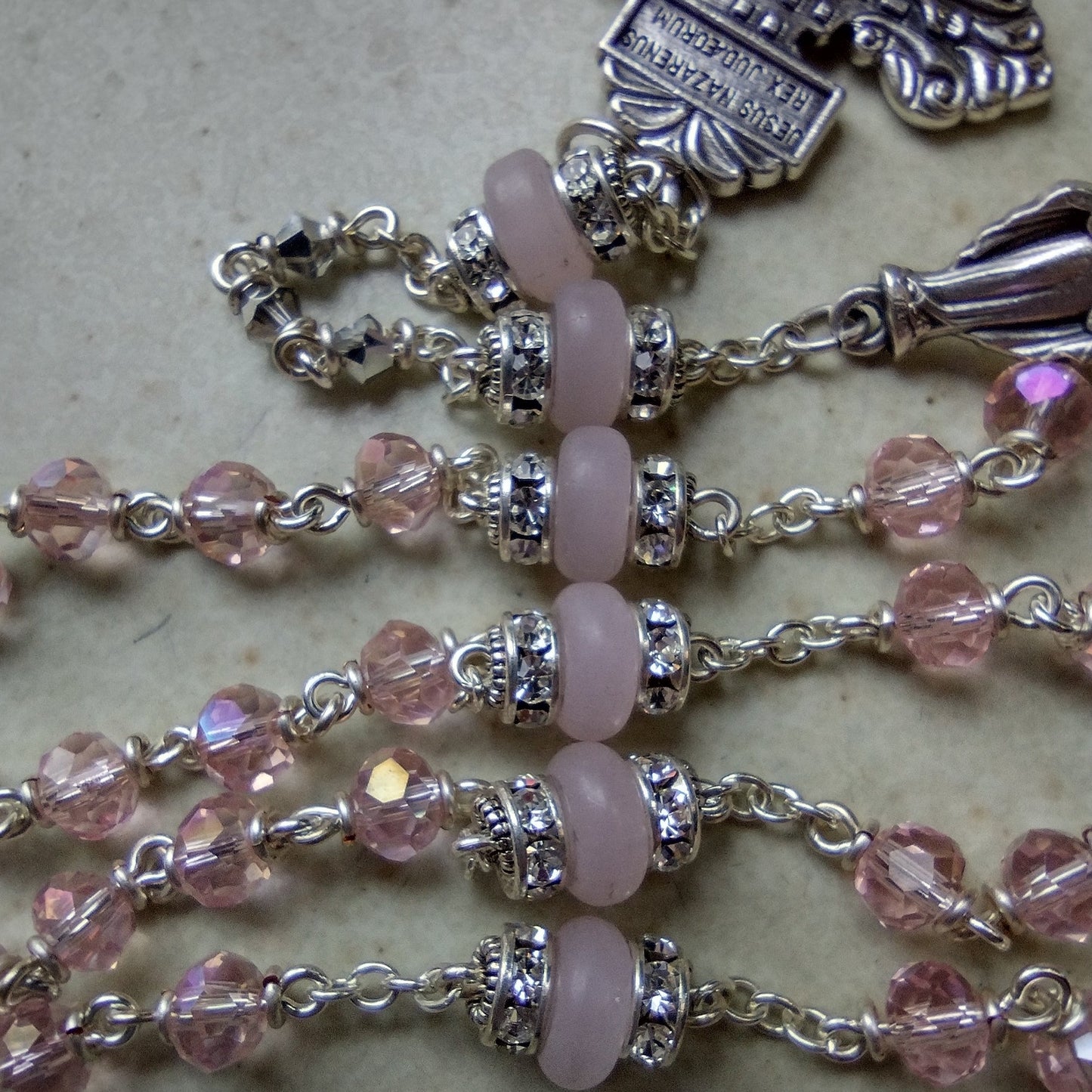 Item #1004 6mm Rosary, Pink Crystal