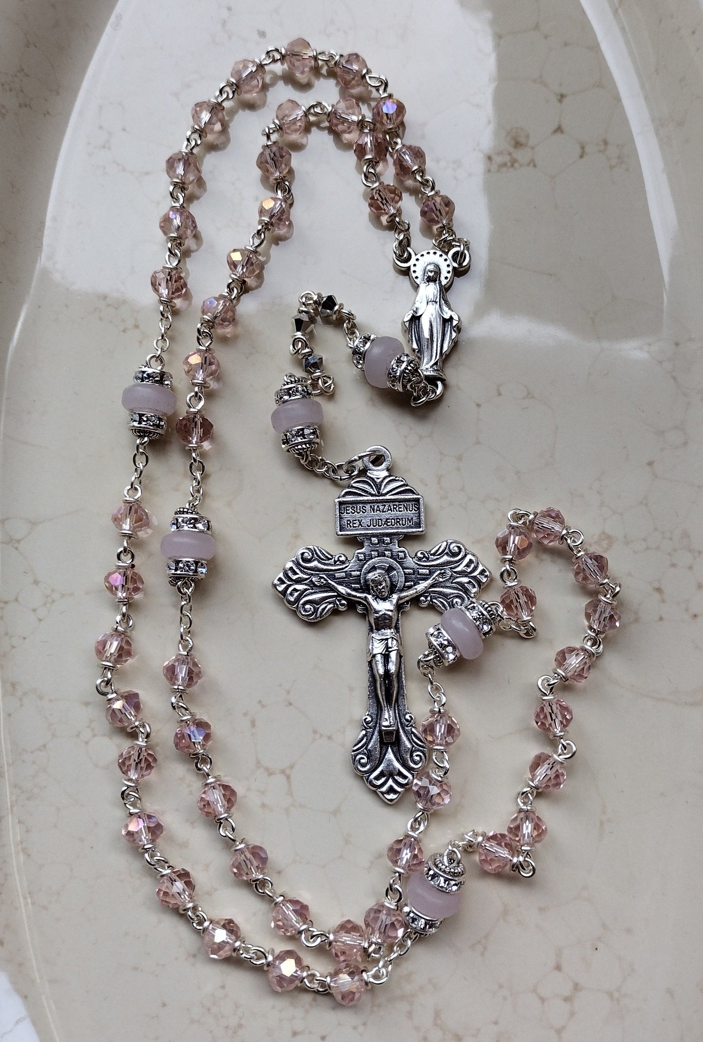 Item #1004 6mm Rosary, Pink Crystal