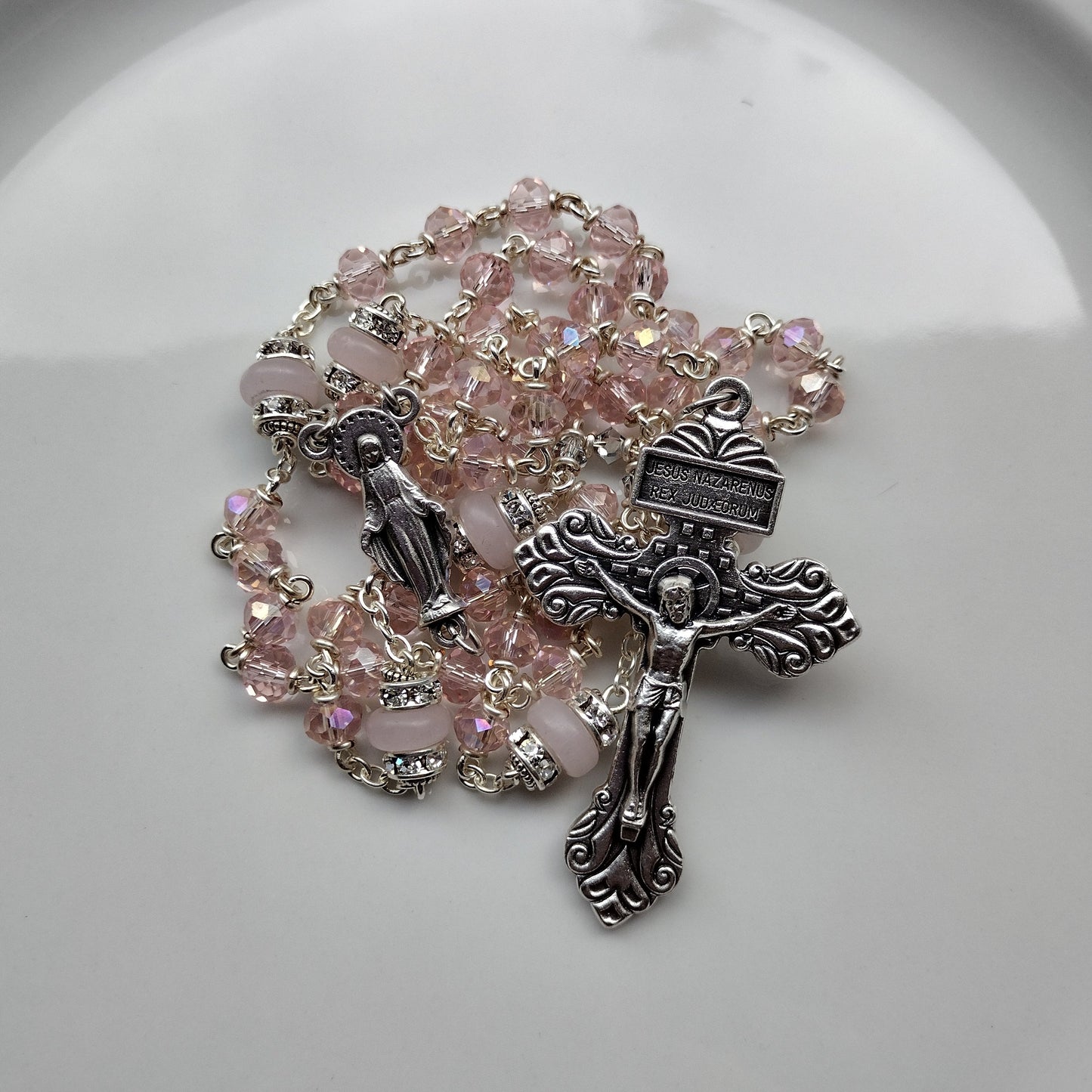 Item #1004 6mm Rosary, Pink Crystal