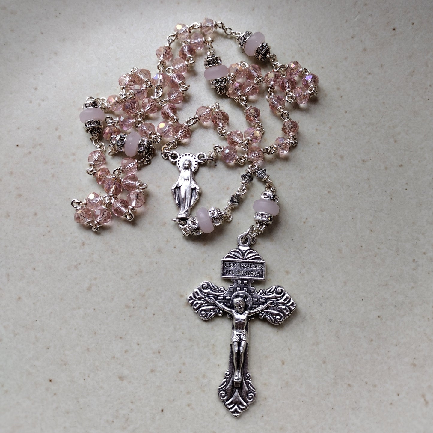 Item #1004 6mm Rosary, Pink Crystal