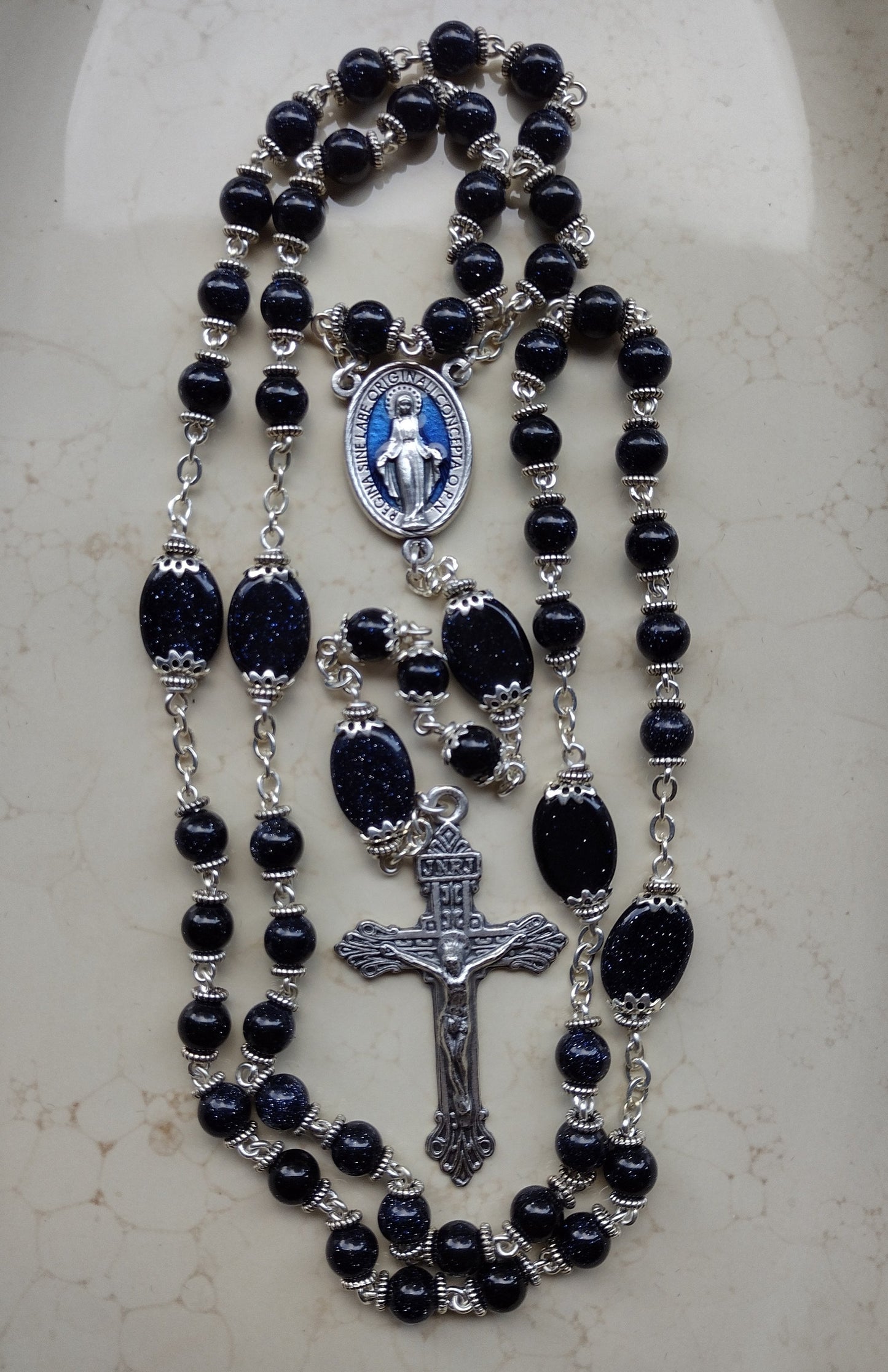 Item #1007, 6mm Gemstone Rosary, Bluestone