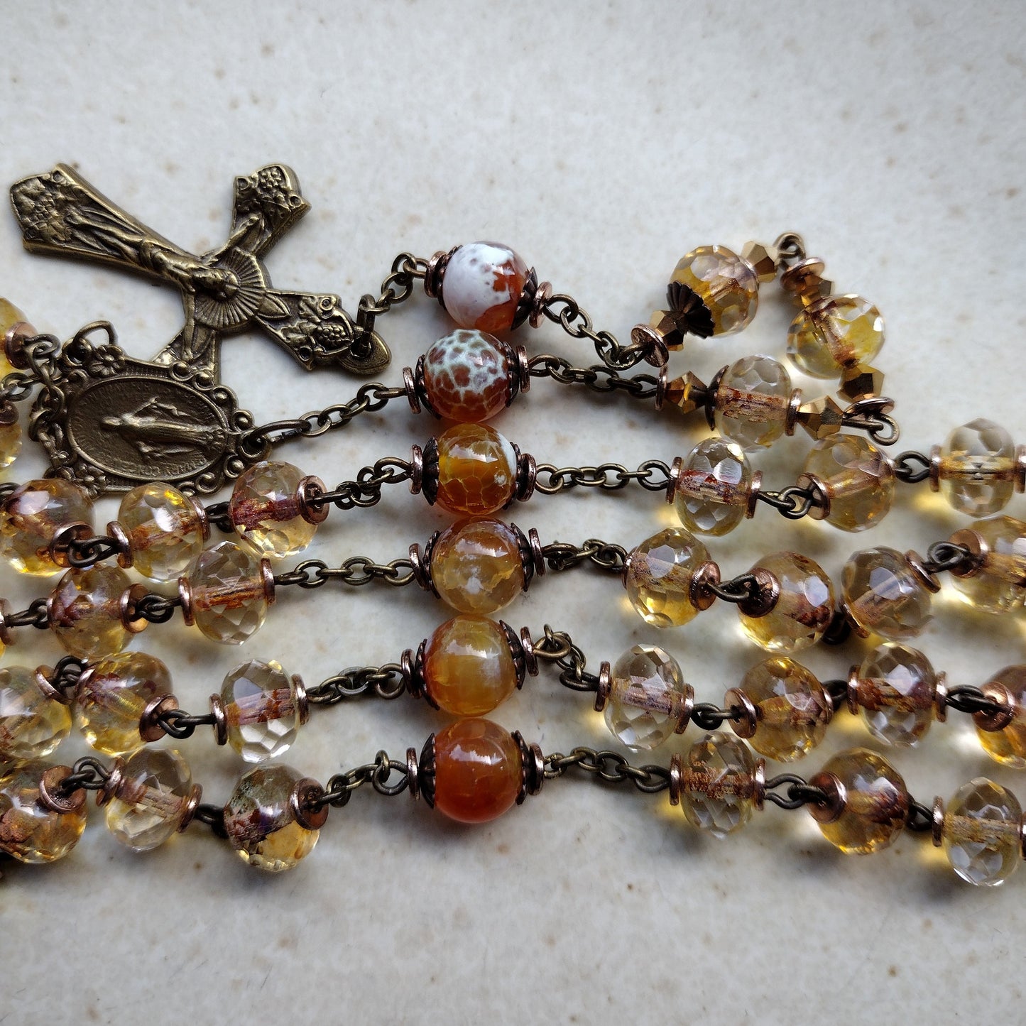 Item #1009, 8mm Czech Glass Rosary, Champagne Crystal