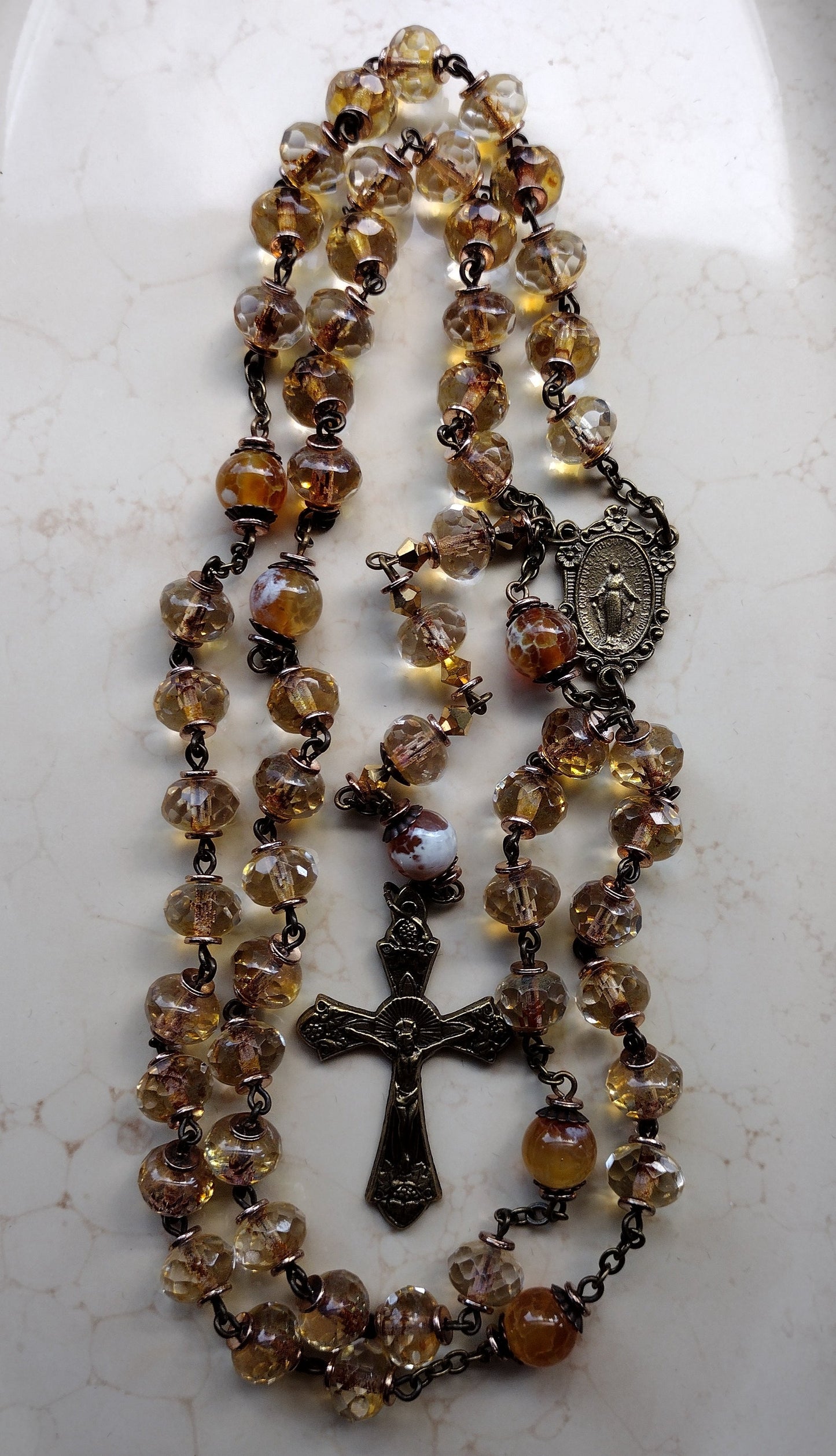 Item #1009, 8mm Czech Glass Rosary, Champagne Crystal