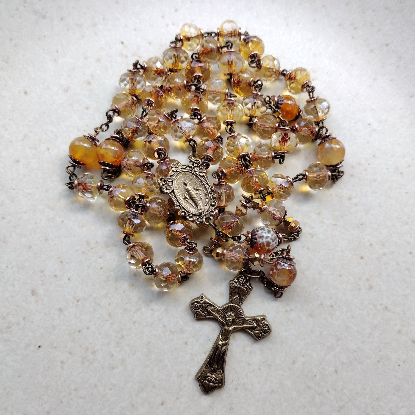 Item #1009, 8mm Czech Glass Rosary, Champagne Crystal