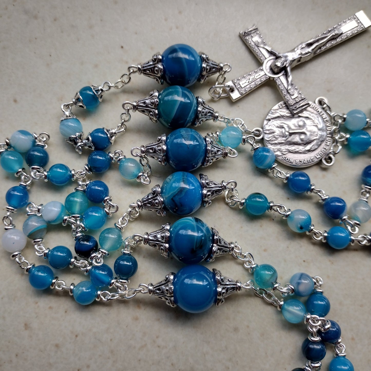 Item #1010, 6mm Gemstone Rosary, Blue Banded Agate