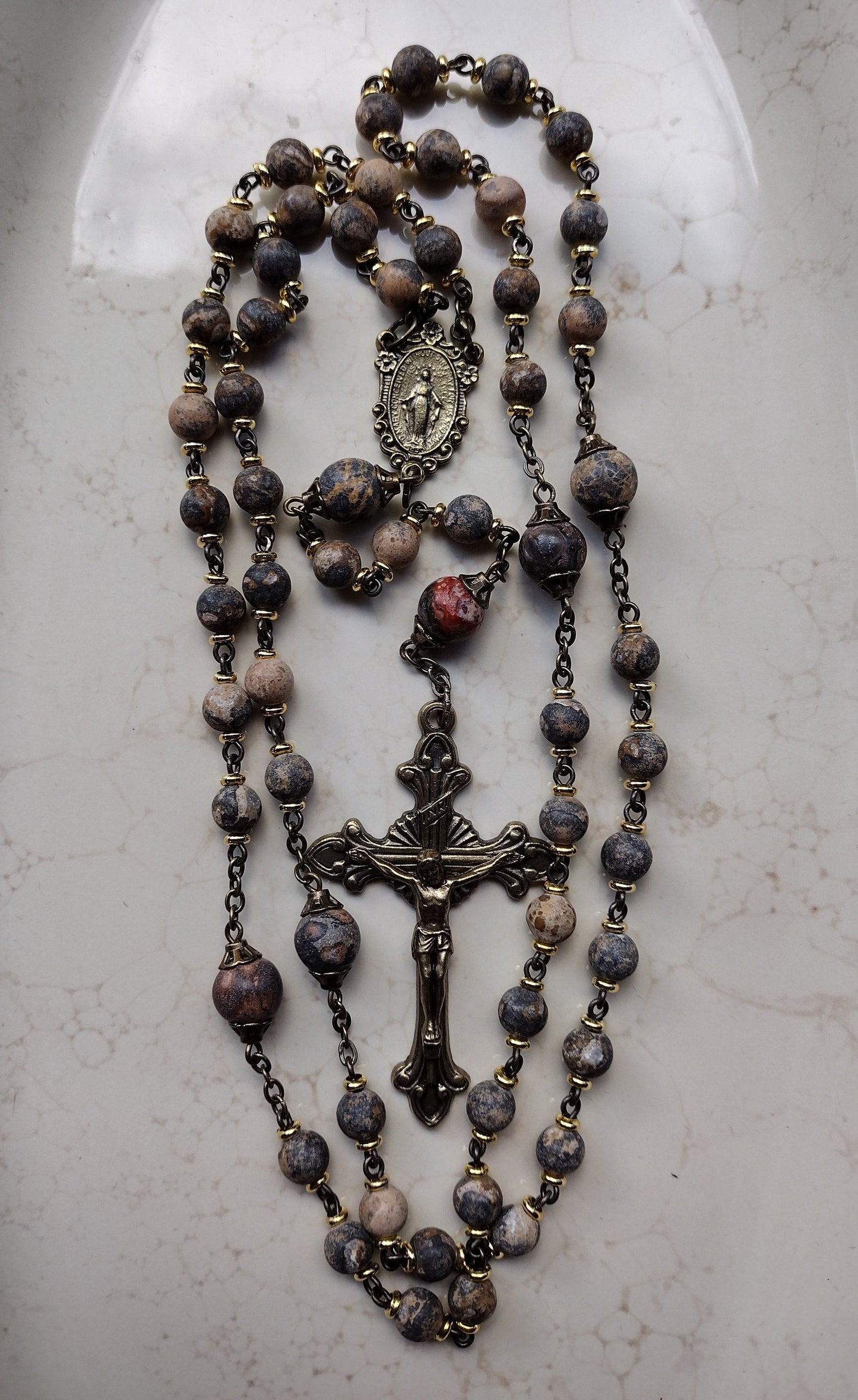 Item #1013, 6mm Gemstone Rosary, Leopard Jasper