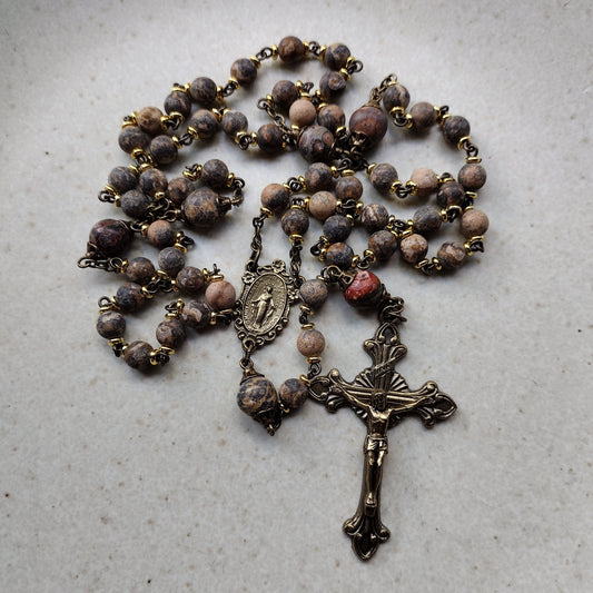 Item #1013, 6mm Gemstone Rosary, Leopard Jasper