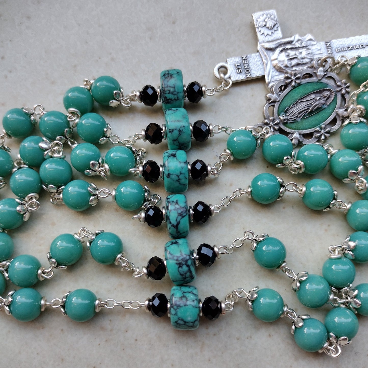 Item #1015, 8mm Glass Rosary, Turquoise