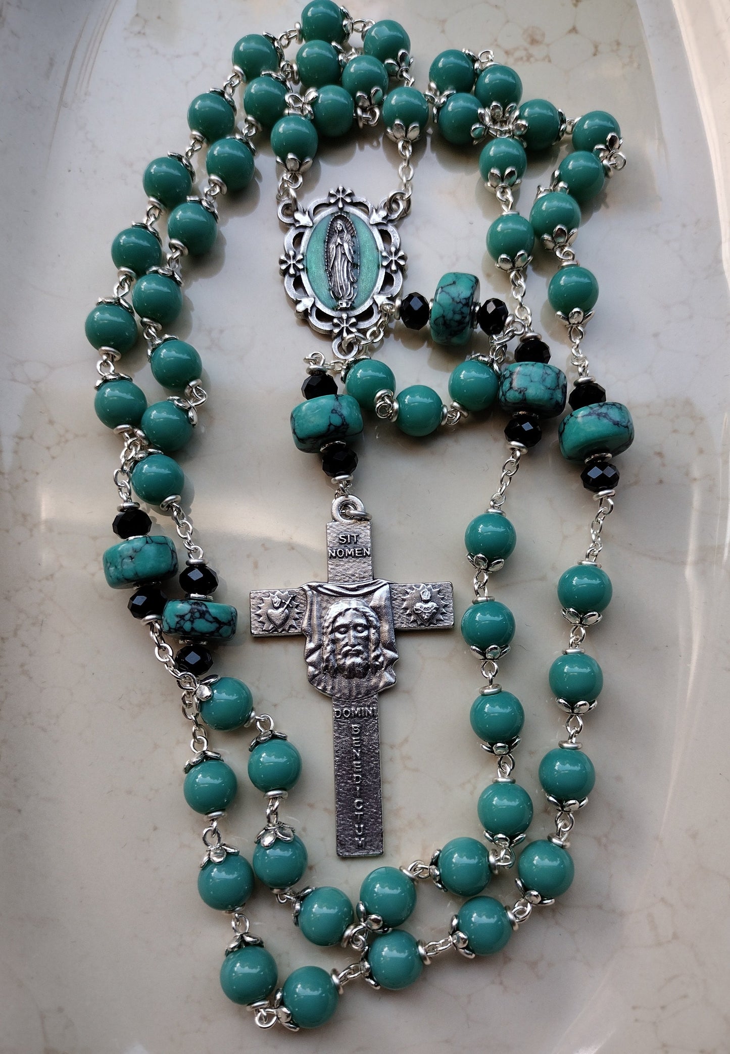 Item #1015, 8mm Glass Rosary, Turquoise