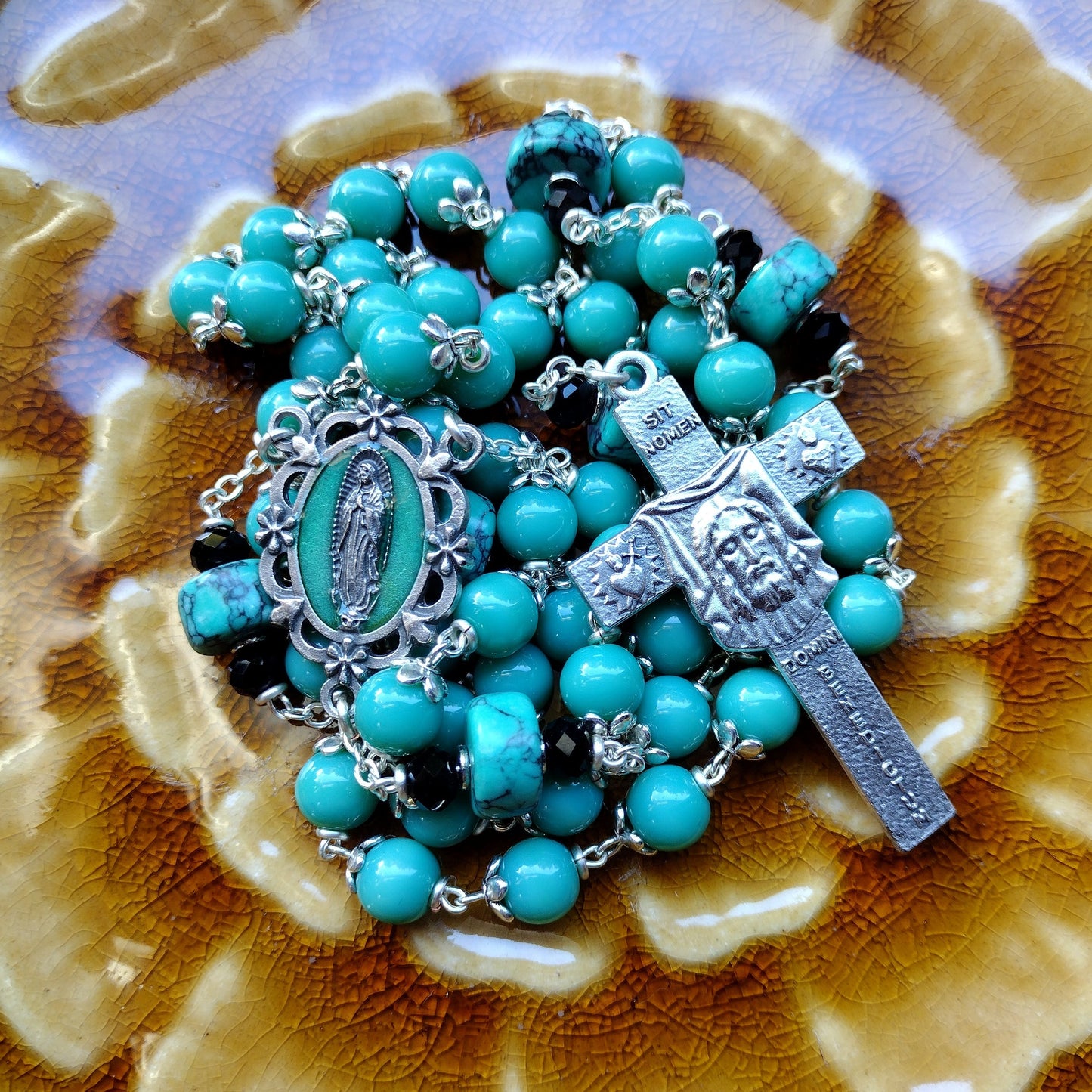 Item #1015, 8mm Glass Rosary, Turquoise