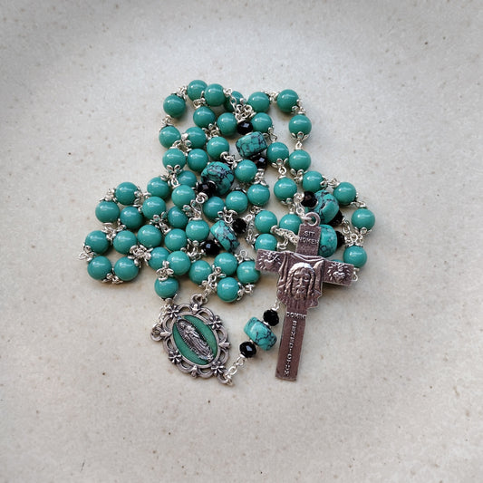 Item #1015, 8mm Glass Rosary, Turquoise