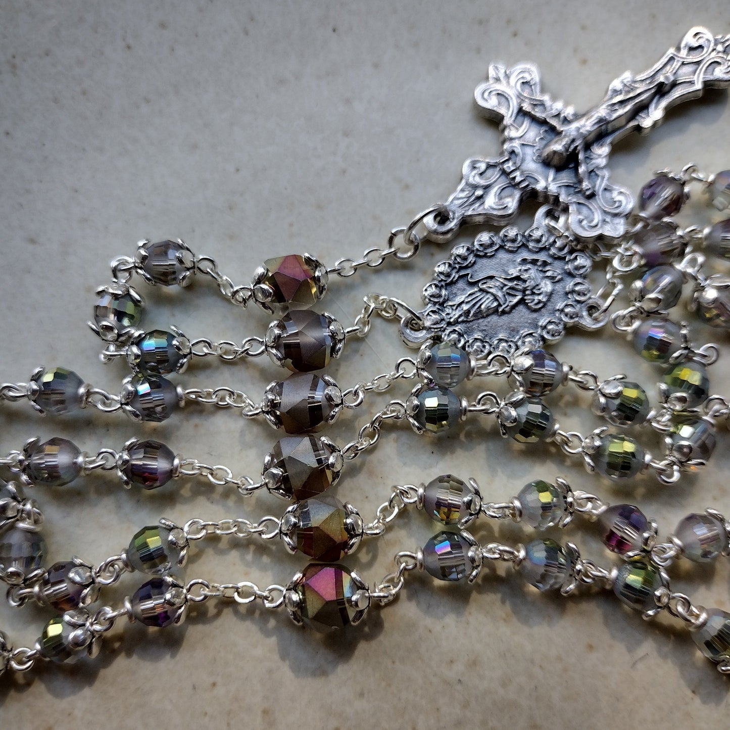 Item #1019, 6mm Crystal Rosary, Rainbow