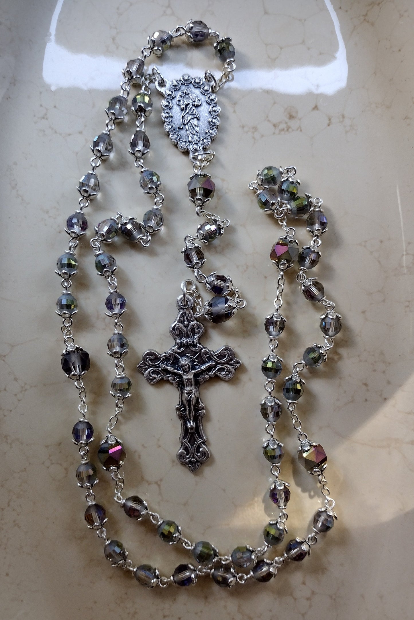 Item #1019, 6mm Crystal Rosary, Rainbow