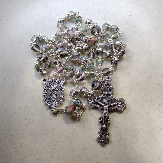 Item #1019, 6mm Crystal Rosary, Rainbow