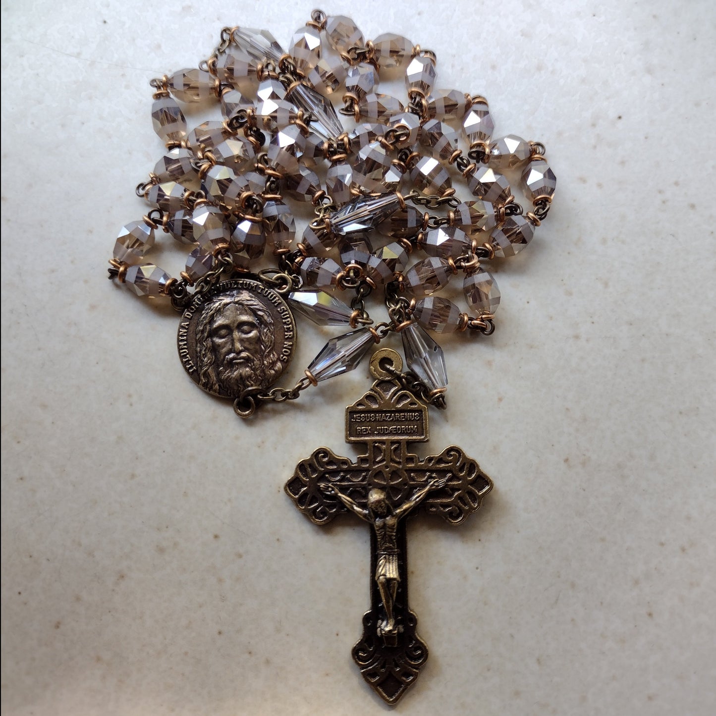 Item #1020, 6mm Crystal Rosary, Champagne