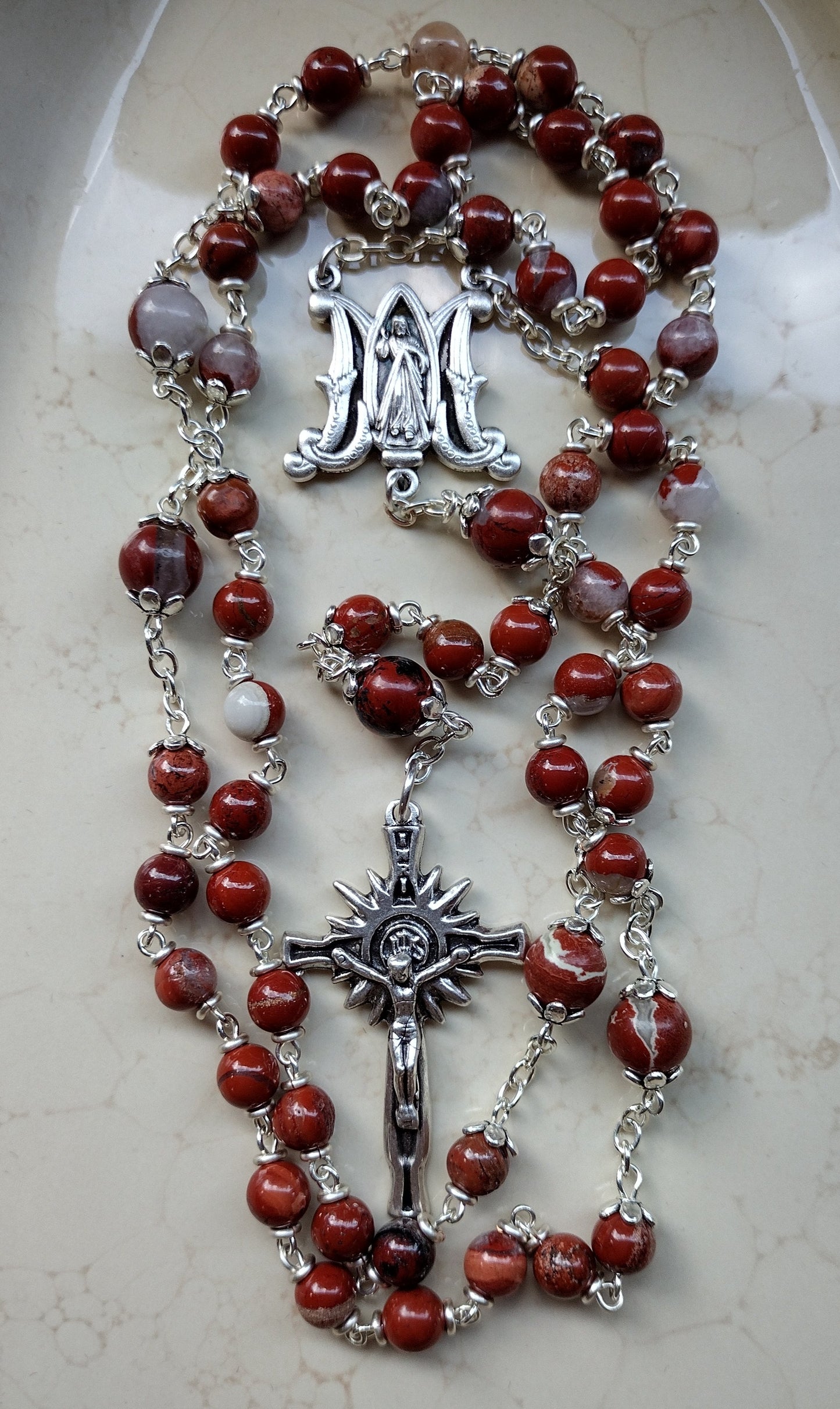 Item #1022, 6mm Gemstone Rosary, Red River Jasper