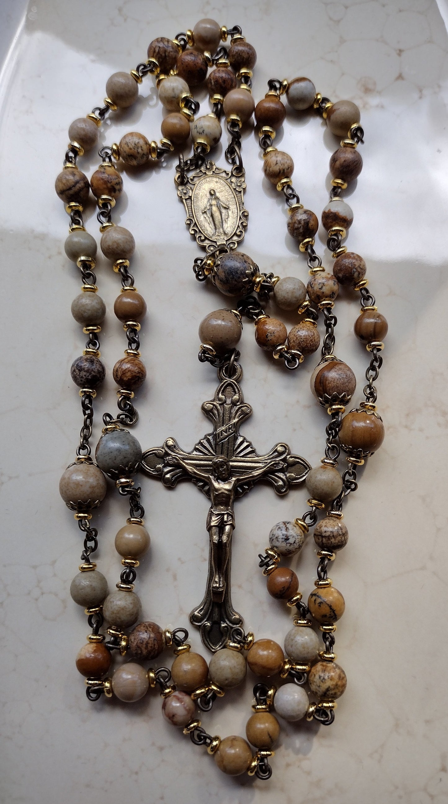 Item #1024, 6mm Gemstone Rosary, Picture Jasper