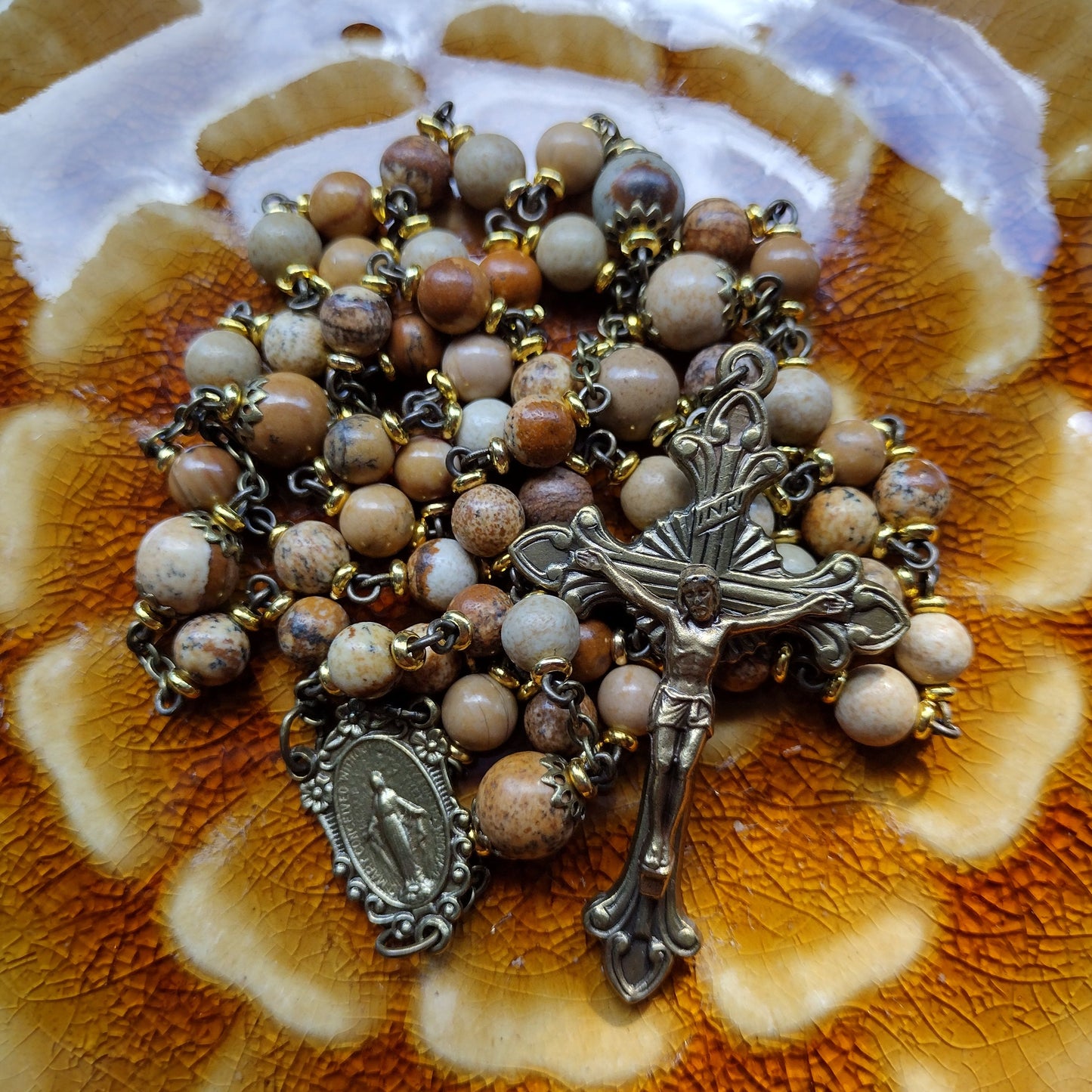 Item #1024, 6mm Gemstone Rosary, Picture Jasper