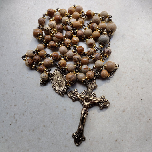 Item #1024, 6mm Gemstone Rosary, Picture Jasper