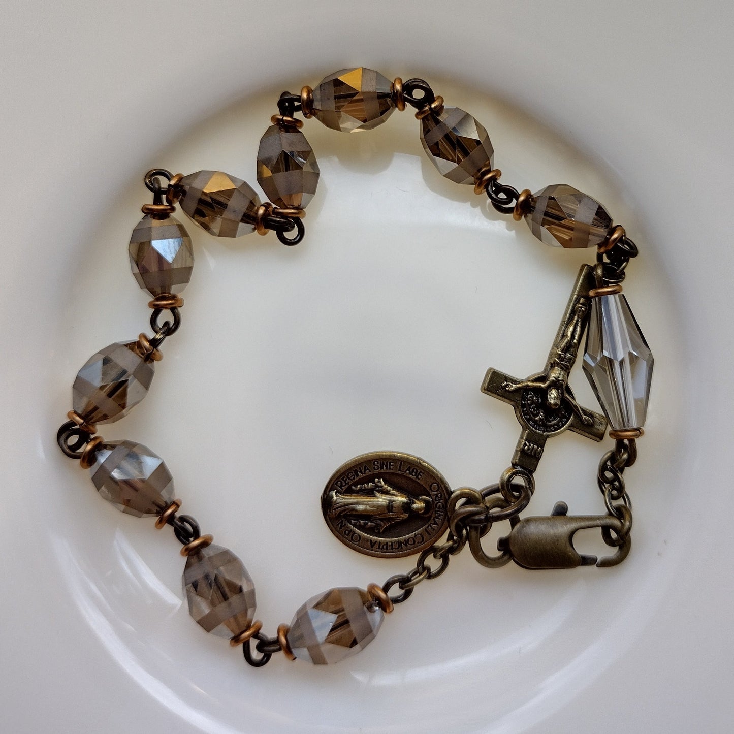 Item #1038, 6mm Rosary Bracelet, Champagne Crystal