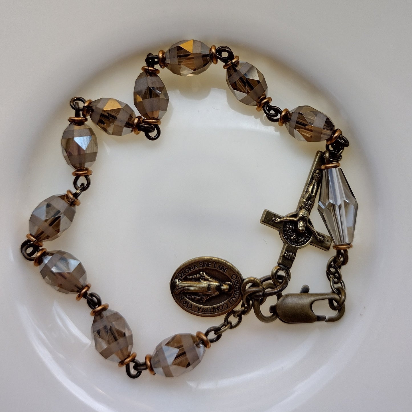 Item #1056, 8mm Rosary Bracelet, Champagne Crystal