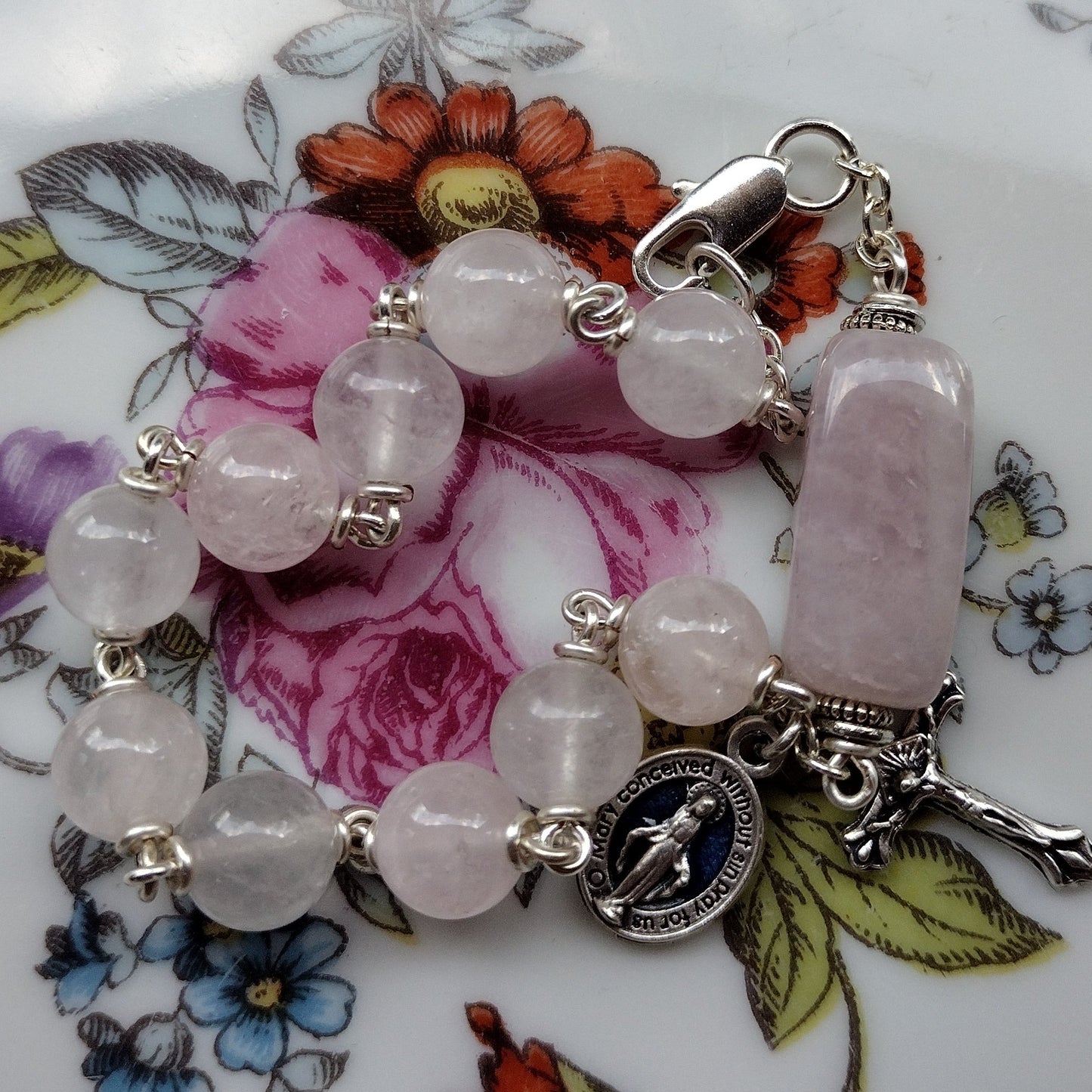 Item #1026, 8mm Rosary Bracelet, Pink Quartz