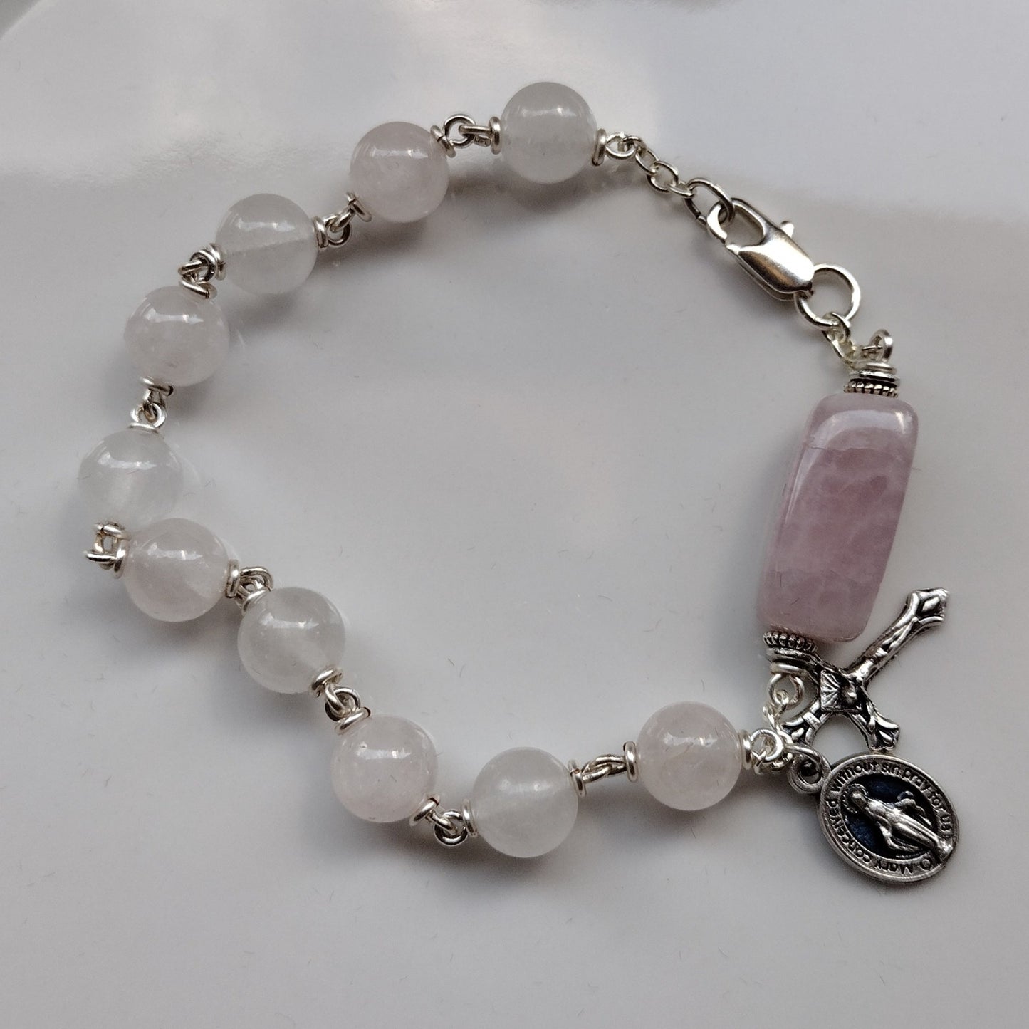 Item #1026, 8mm Rosary Bracelet, Pink Quartz