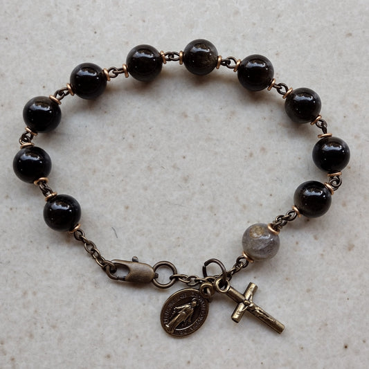 Item #1031, 8mm Rosary bracelet, Golden Obsidian