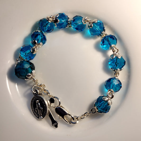 Item #1035, 8mm Rosary Bracelet, Aqua Crystal