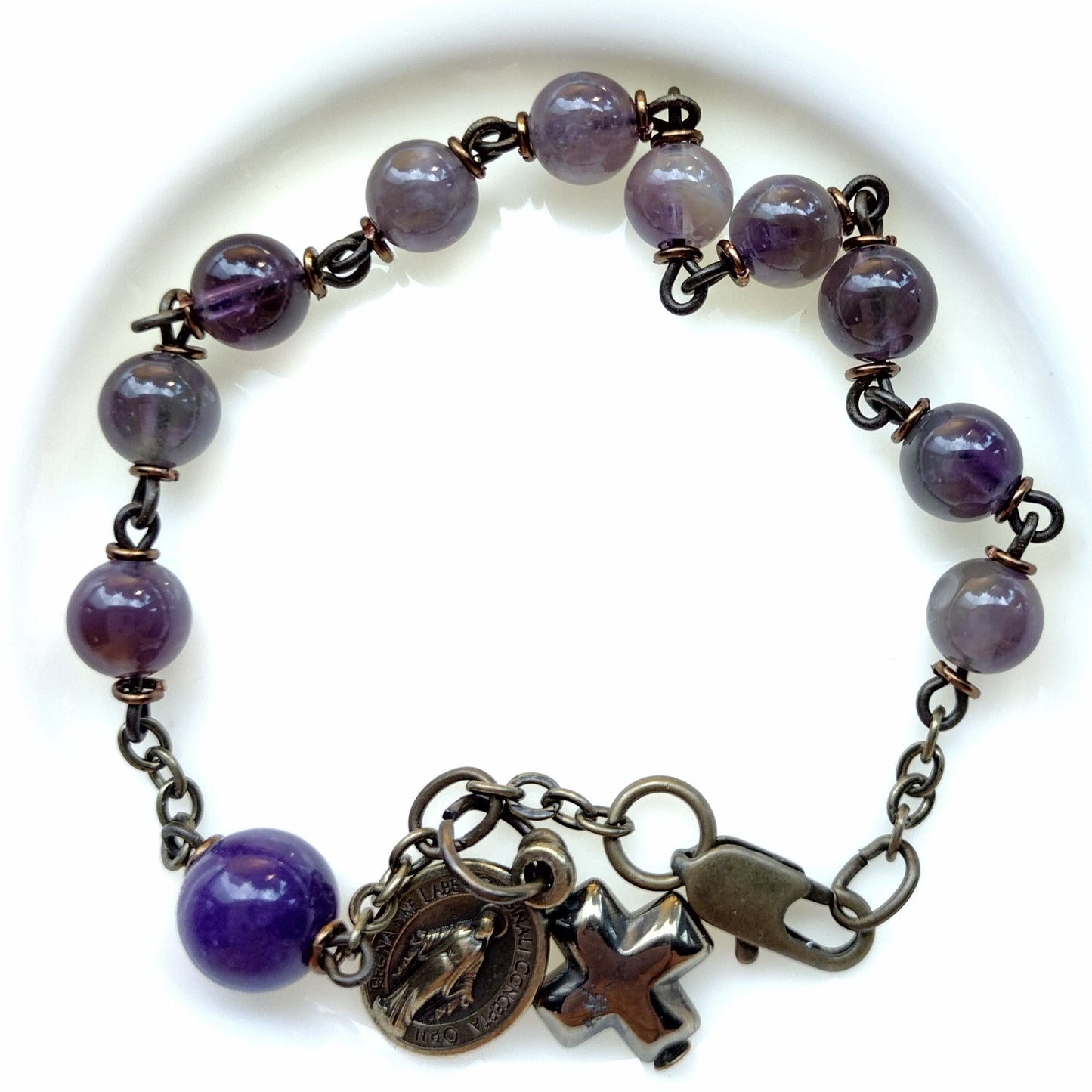 Item #1042, 6mm Rosary Bracelet, Amethyst