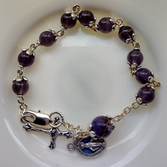 Item #1044, 6mm Rosary Bracelet, Amethyst