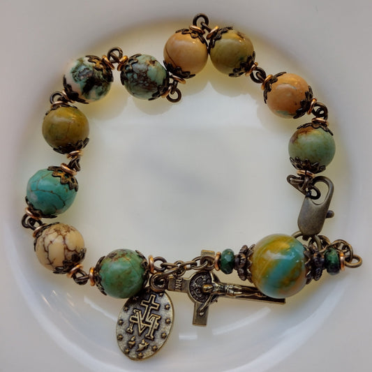 Item #1037, 8mm Rosary Bracelet, Green & Yellow Variscite